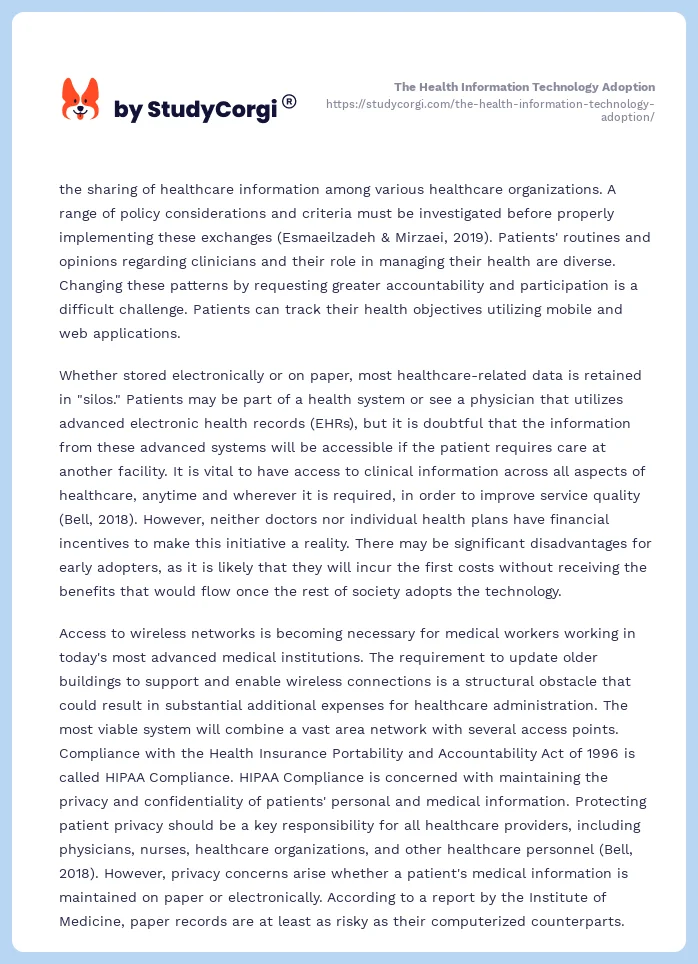 The Health Information Technology Adoption. Page 2