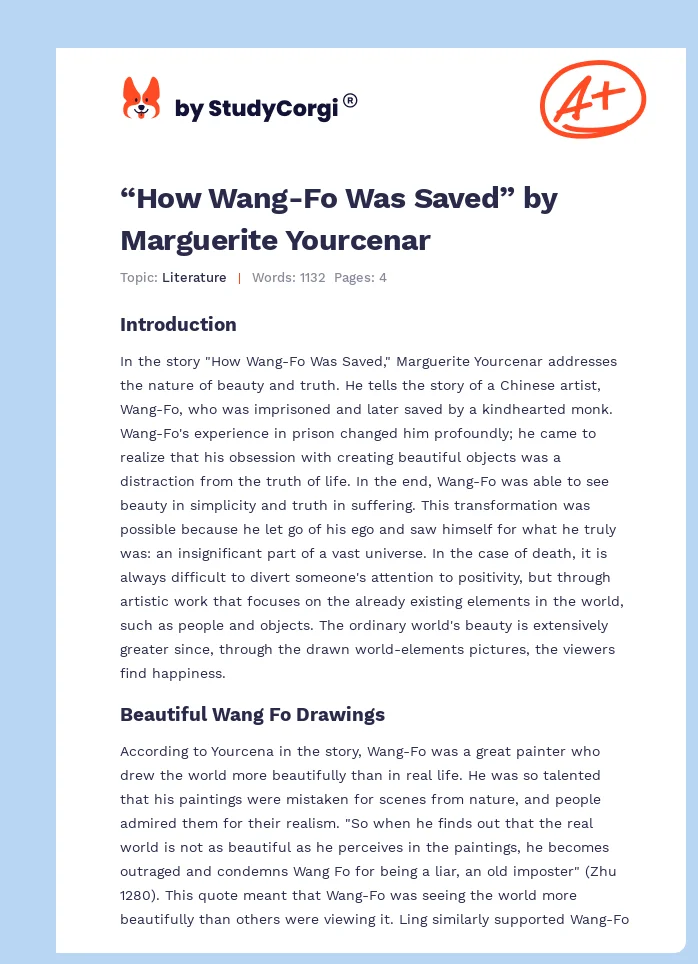 “How Wang-Fo Was Saved” by Marguerite Yourcenar. Page 1