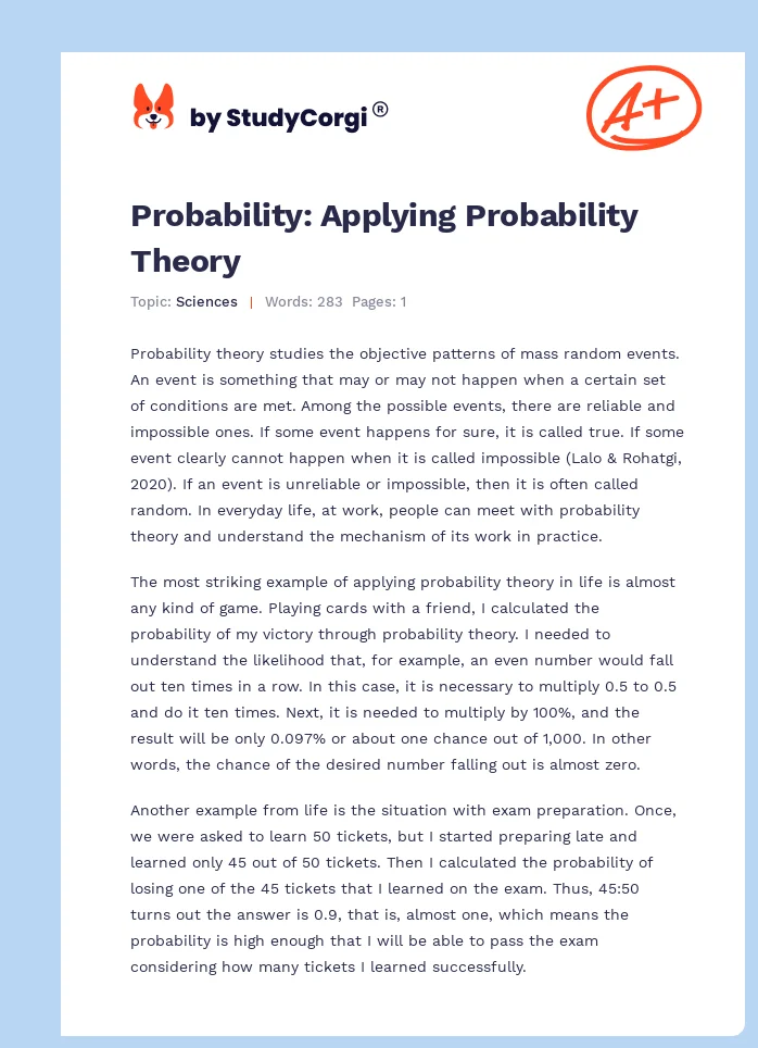 Probability: Applying Probability Theory. Page 1
