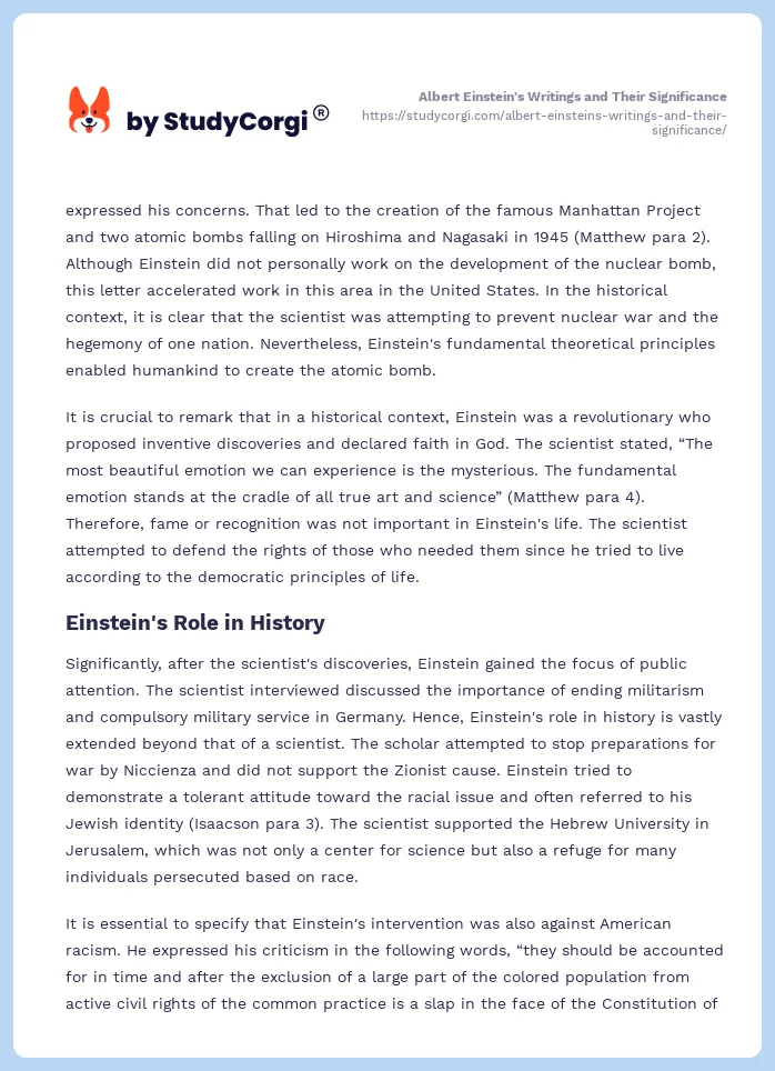 Albert Einstein's Writings and Their Significance. Page 2