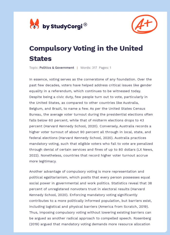 Compulsory Voting in the United States. Page 1