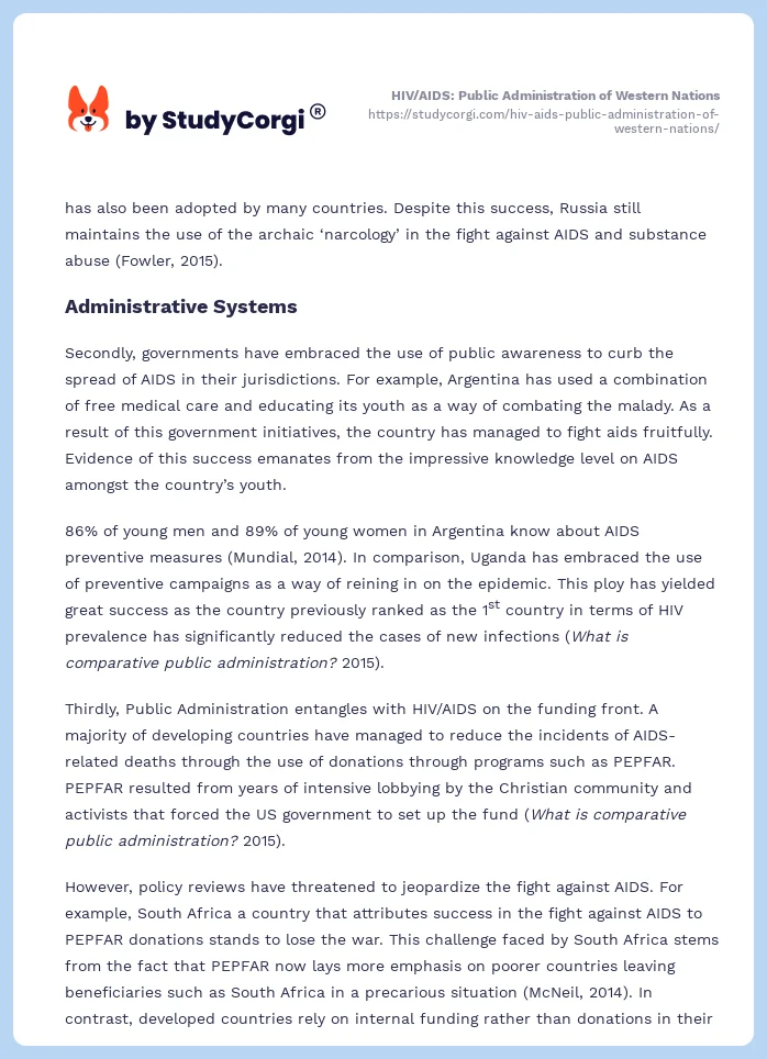 HIV/AIDS: Public Administration of Western Nations. Page 2