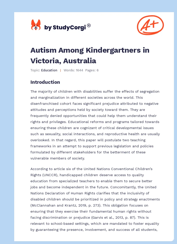 Autism Among Kindergartners in Victoria, Australia. Page 1
