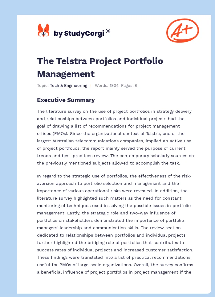 The Telstra Project Portfolio Management. Page 1