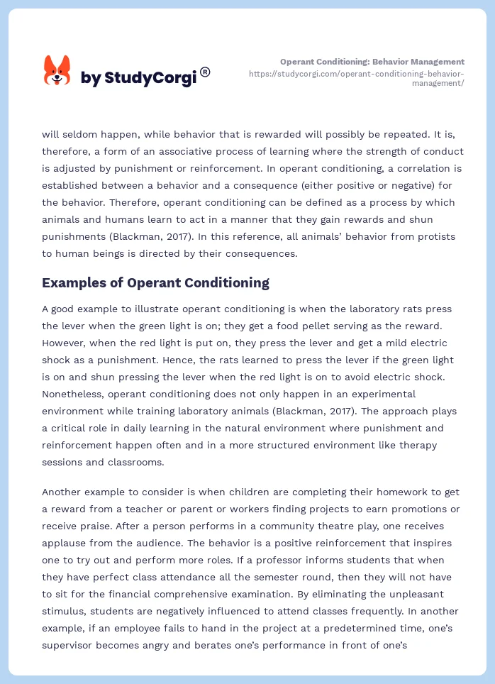 Operant Conditioning: Behavior Management. Page 2