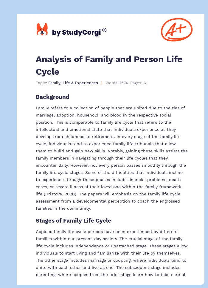 Analysis of Family and Person Life Cycle. Page 1