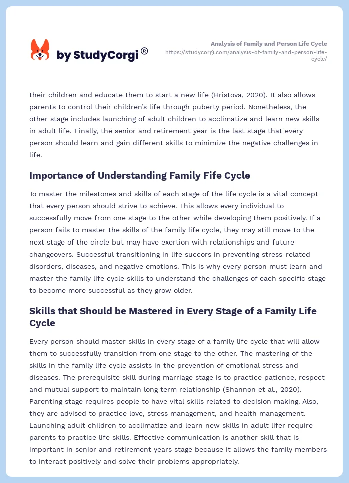 Analysis of Family and Person Life Cycle. Page 2