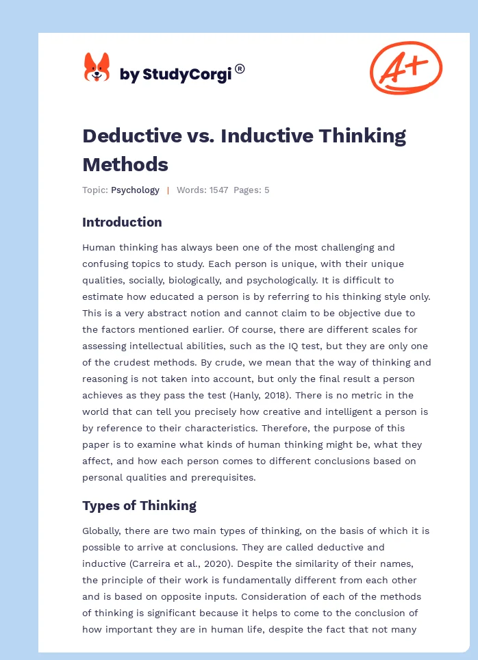 Deductive vs. Inductive Thinking Methods. Page 1