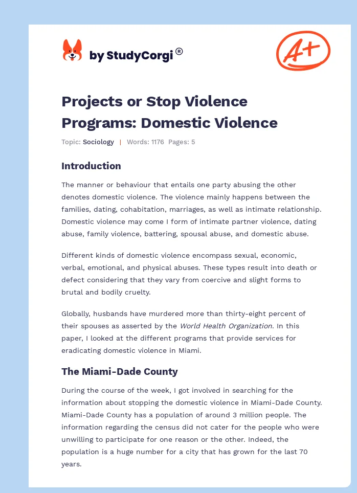 Projects or Stop Violence Programs: Domestic Violence. Page 1