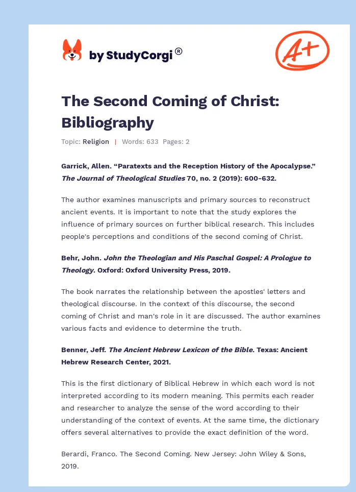 The Second Coming of Christ: Bibliography. Page 1