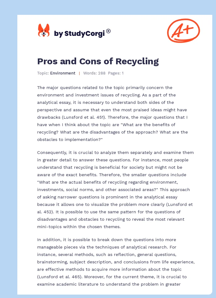 pros and cons of recycling essay