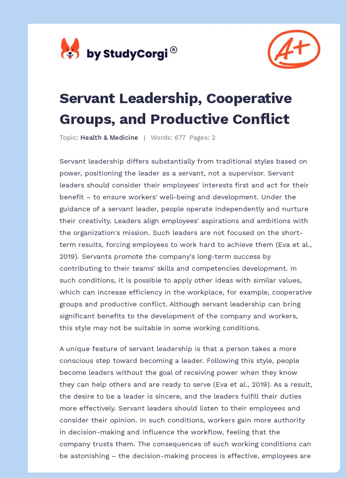 Servant Leadership, Cooperative Groups, and Productive Conflict. Page 1