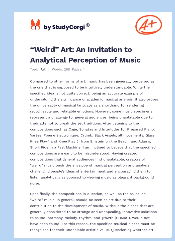 “Weird” Art: An Invitation to Analytical Perception of Music. Page 1