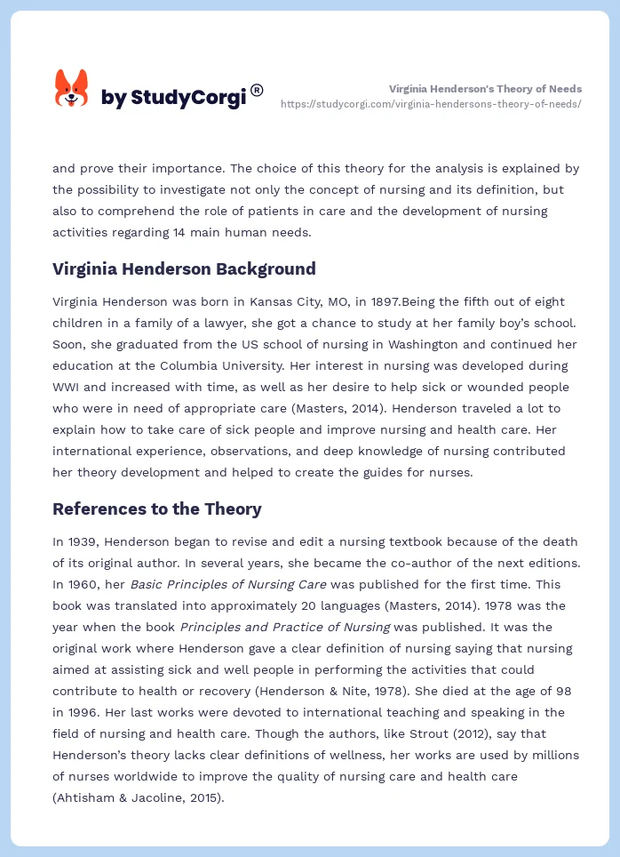 Virginia Henderson's Theory of Needs. Page 2