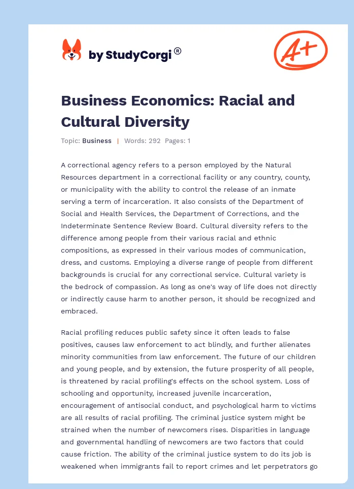 Business Economics: Racial and Cultural Diversity. Page 1