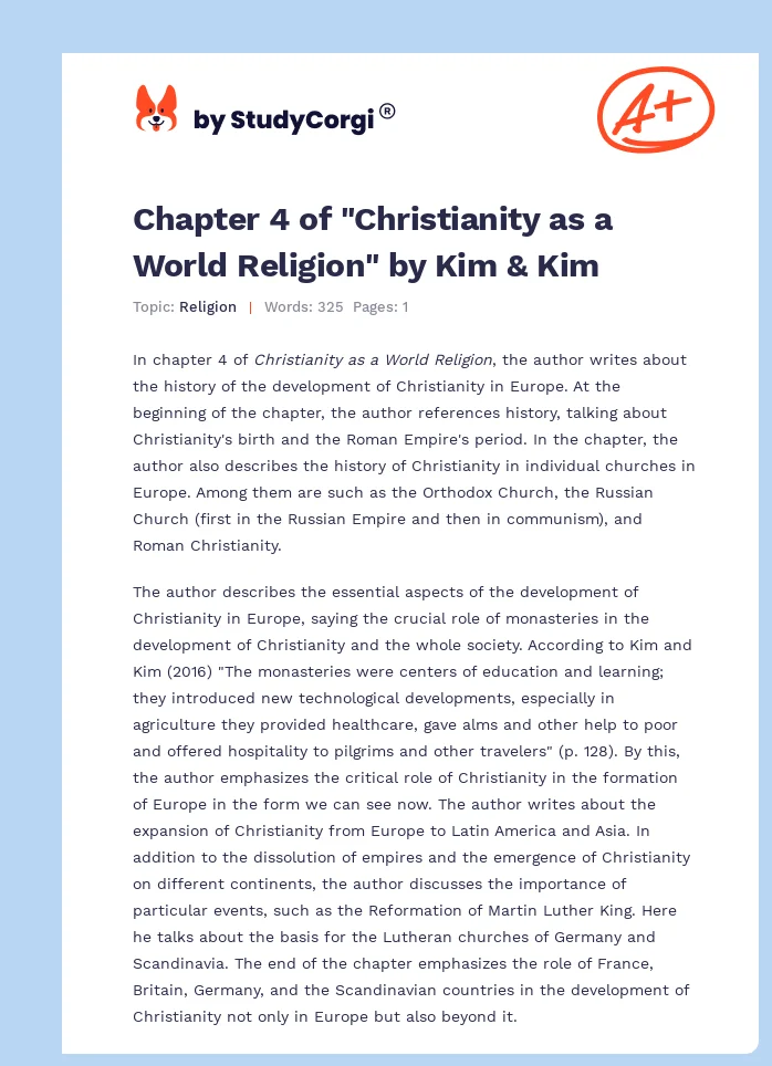 Chapter 4 of "Christianity as a World Religion" by Kim & Kim. Page 1