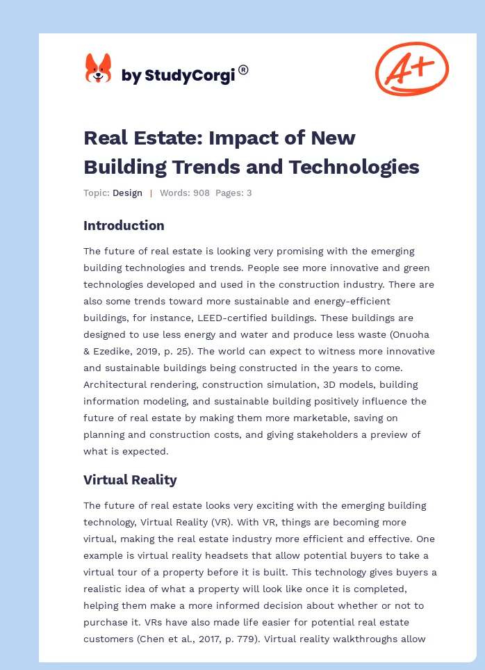 Real Estate: Impact of New Building Trends and Technologies. Page 1