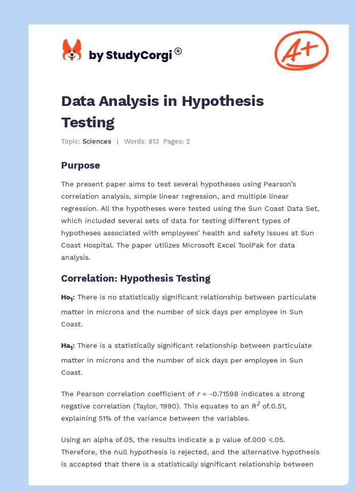 Data Analysis in Hypothesis Testing. Page 1