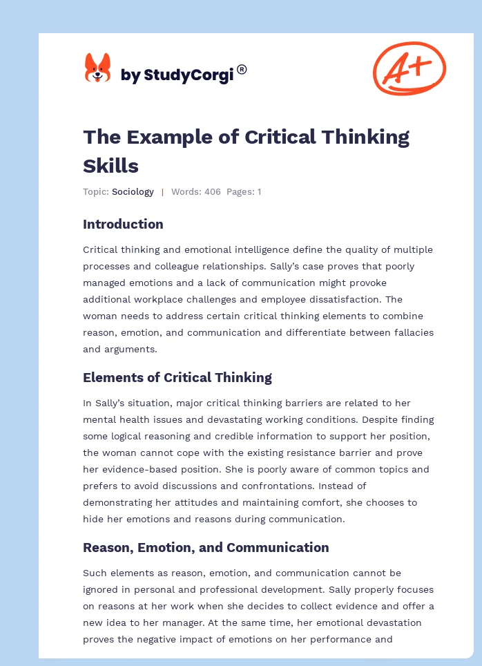The Example of Critical Thinking Skills. Page 1