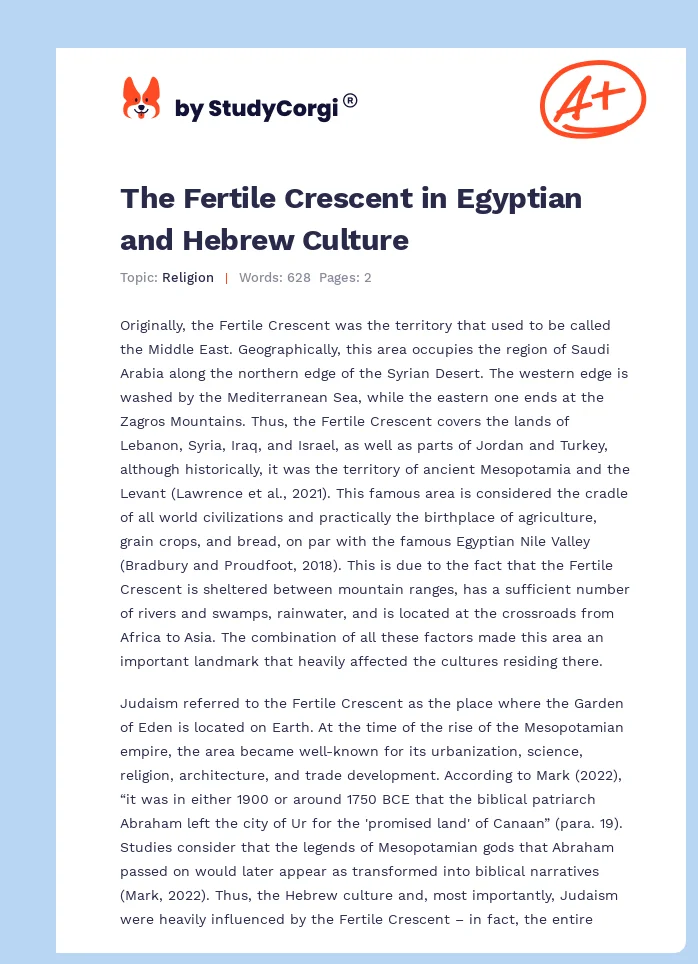 The Fertile Crescent in Egyptian and Hebrew Culture. Page 1