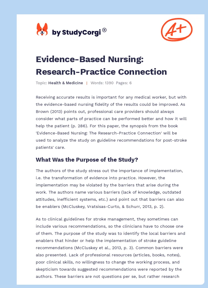 Evidence-Based Nursing: Research-Practice Connection. Page 1