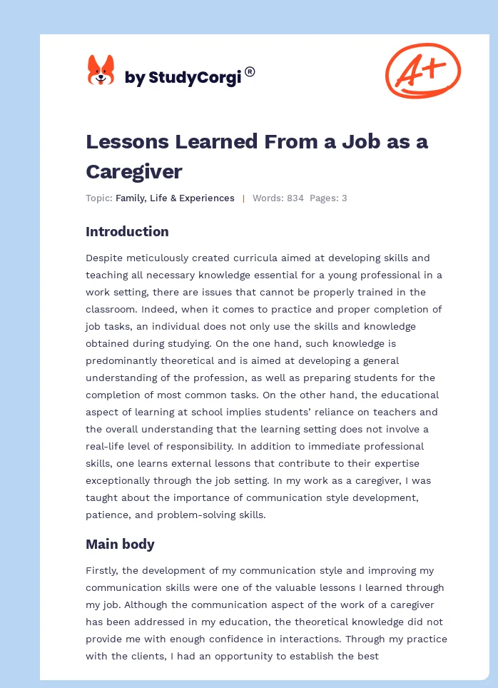 Lessons Learned From a Job as a Caregiver. Page 1