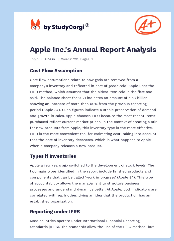 Apple Inc.'s Annual Report Analysis. Page 1