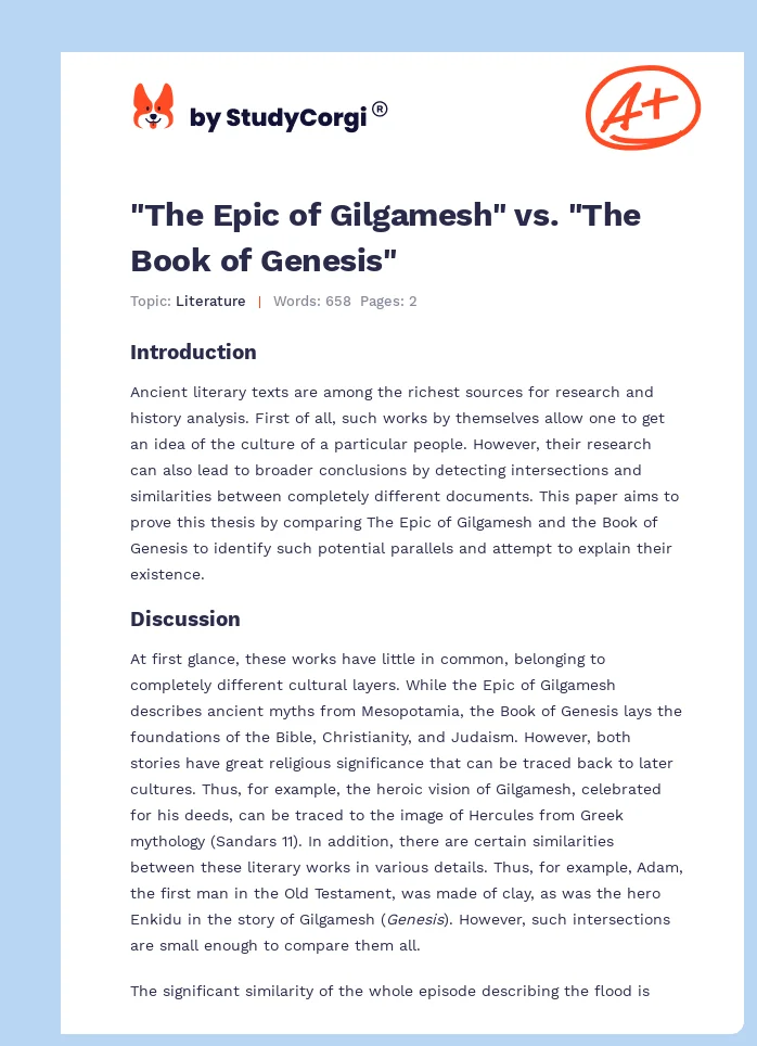 "The Epic of Gilgamesh" vs. "The Book of Genesis". Page 1
