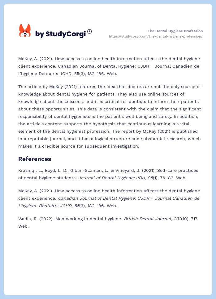 The Dental Hygiene Profession. Page 2