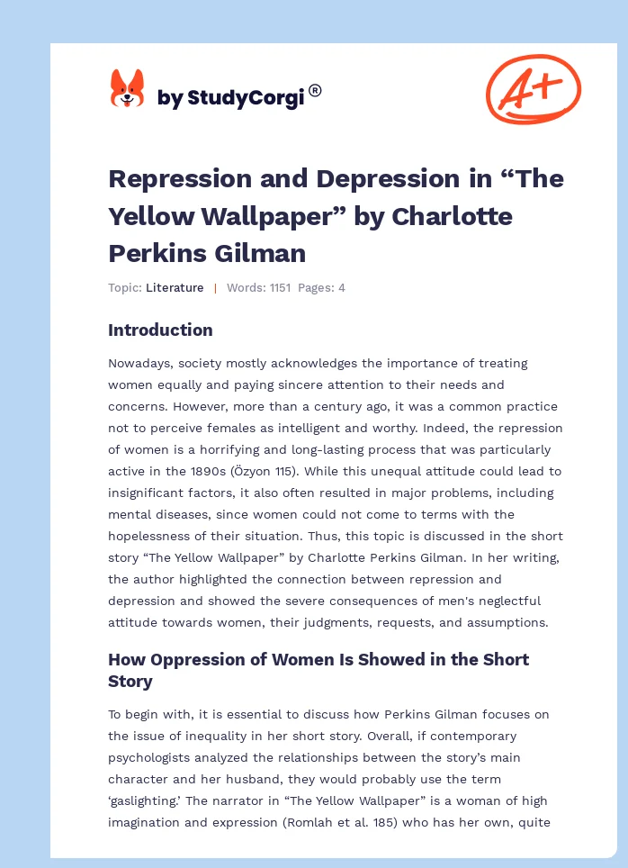 Repression and Depression in “The Yellow Wallpaper” by Charlotte Perkins Gilman. Page 1