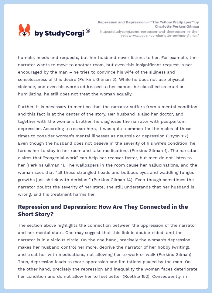 Repression and Depression in “The Yellow Wallpaper” by Charlotte Perkins Gilman. Page 2