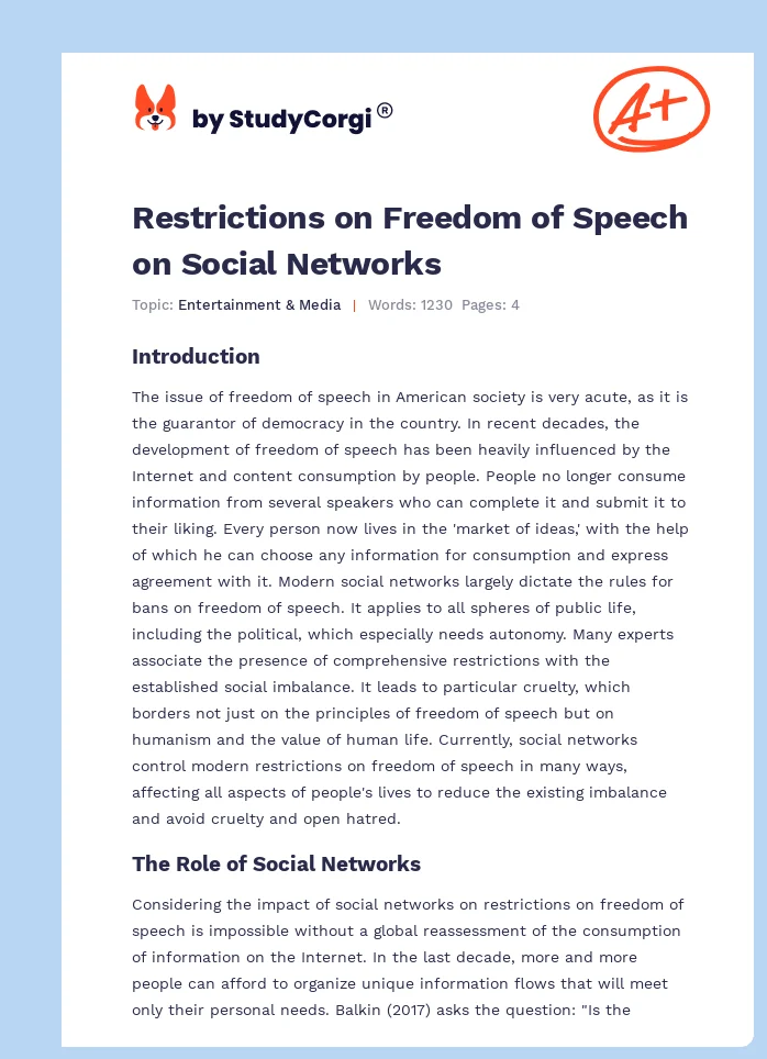 Restrictions on Freedom of Speech on Social Networks. Page 1