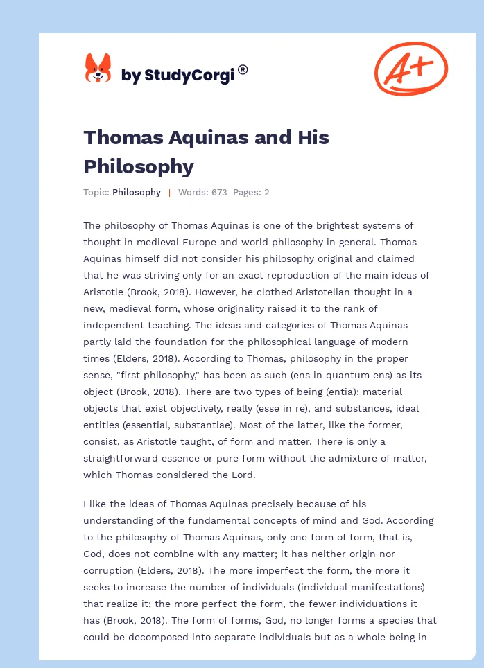 Thomas Aquinas and His Philosophy. Page 1