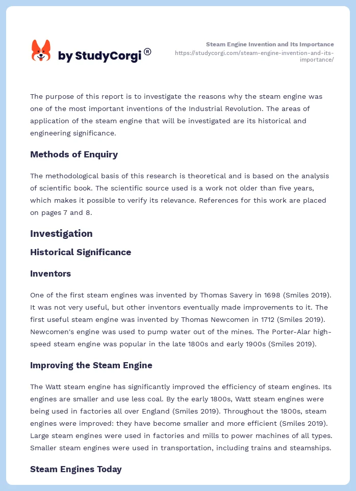 Steam Engine Invention and Its Importance. Page 2