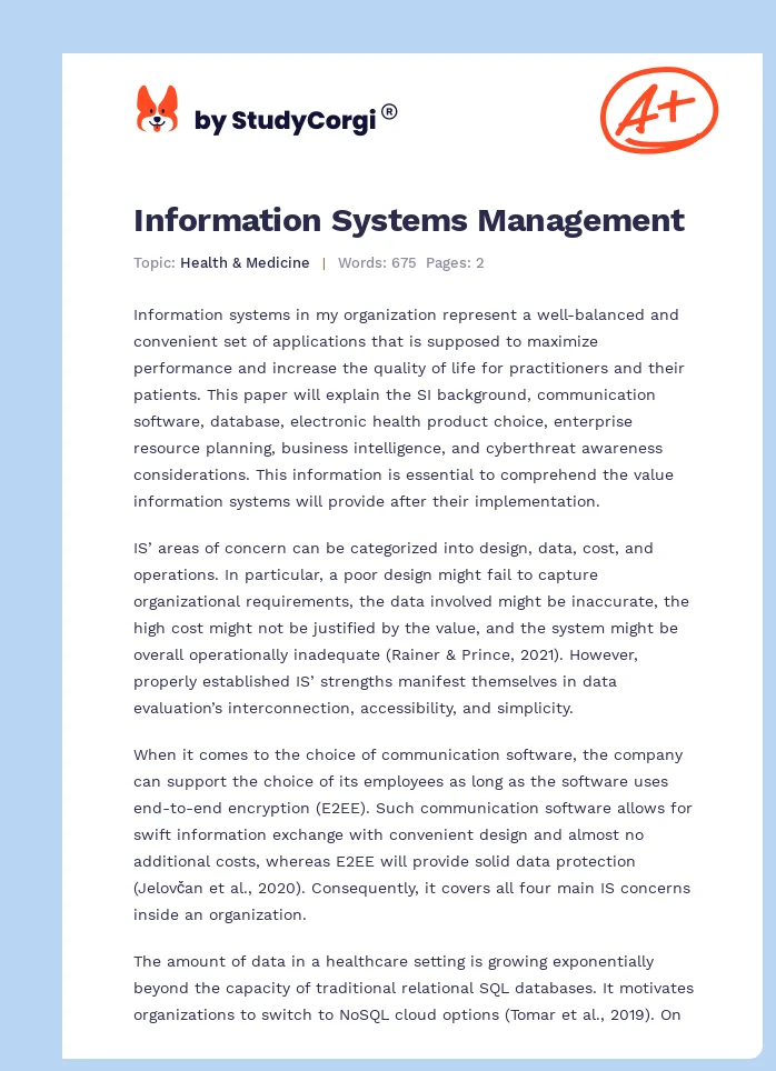 Information Systems Management. Page 1