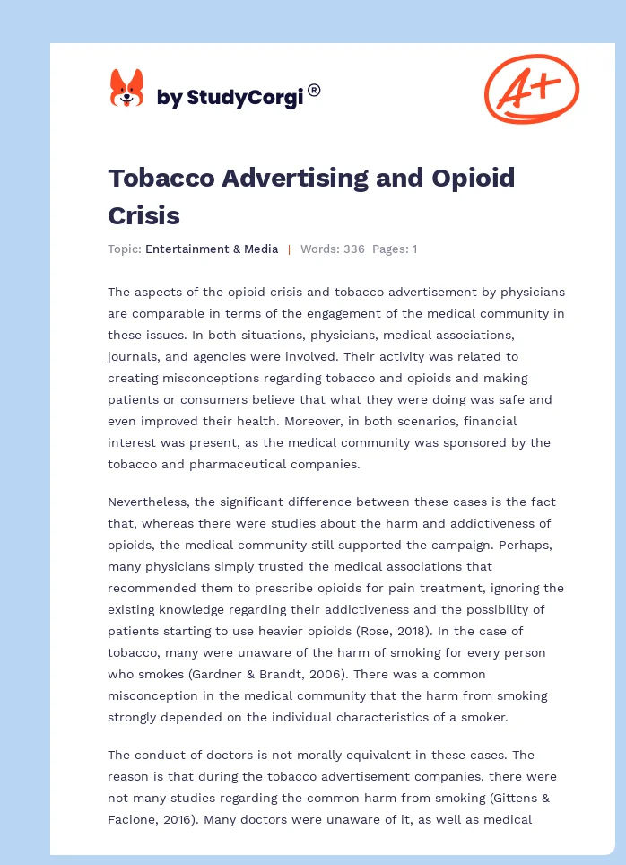 Tobacco Advertising and Opioid Crisis. Page 1