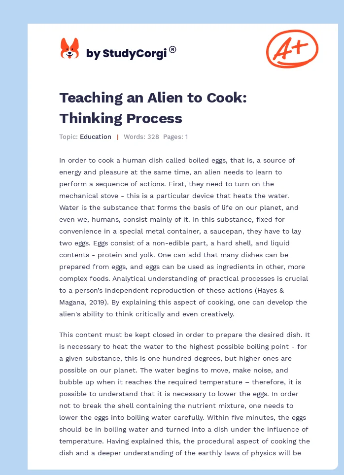 Teaching an Alien to Cook: Thinking Process. Page 1