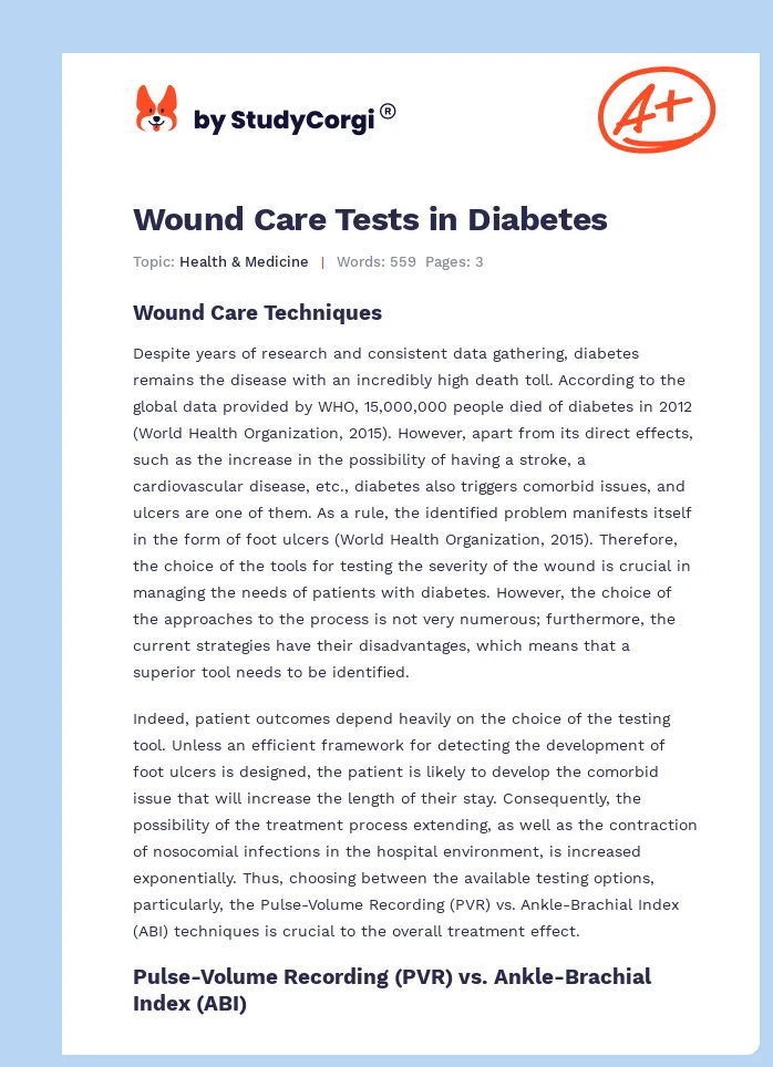Wound Care Tests in Diabetes. Page 1