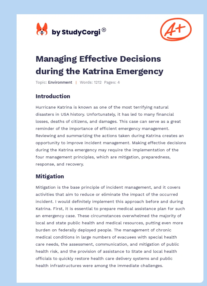 Managing Effective Decisions during the Katrina Emergency. Page 1
