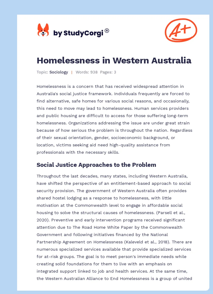 Homelessness in Western Australia. Page 1