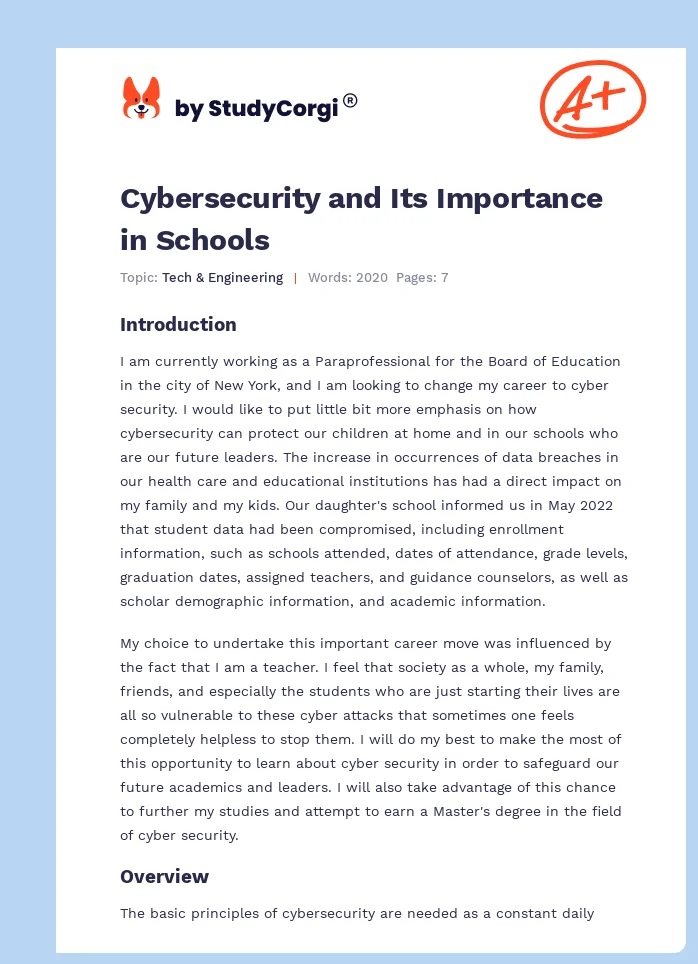 Cybersecurity and Its Importance in Schools. Page 1