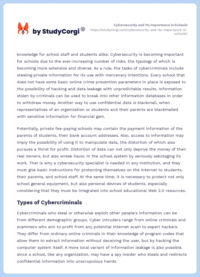 Cybersecurity and Its Importance in Schools. Page 2