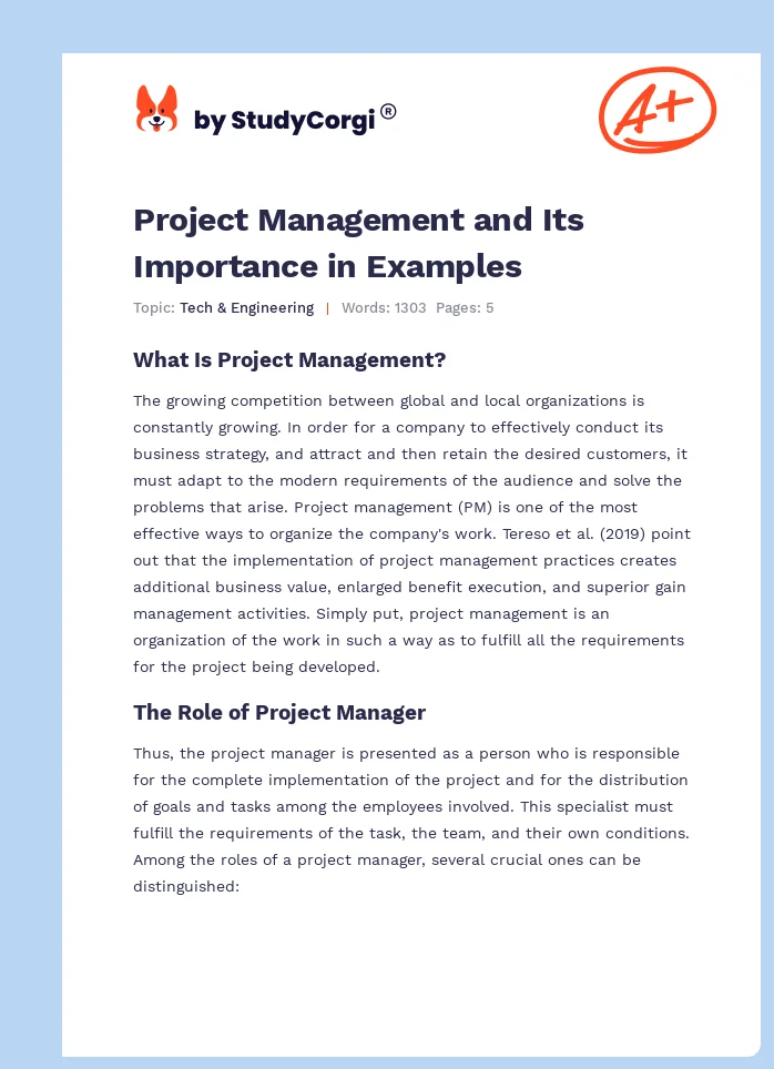 Project Management and Its Importance in Examples. Page 1