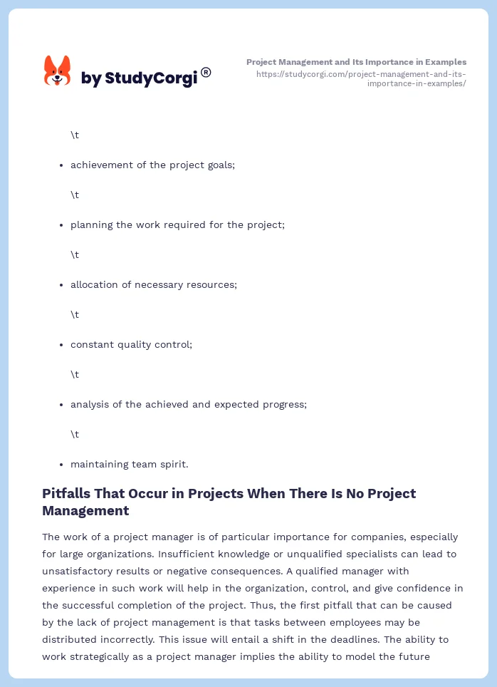 Project Management and Its Importance in Examples. Page 2