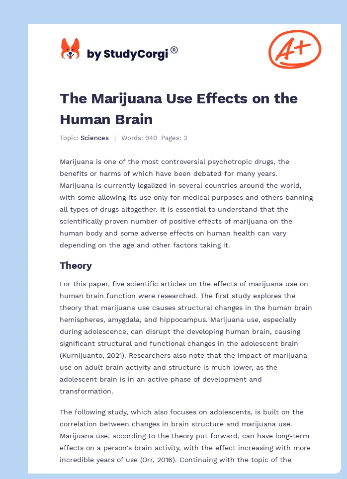 The Marijuana Use Effects on the Human Brain. Page 1