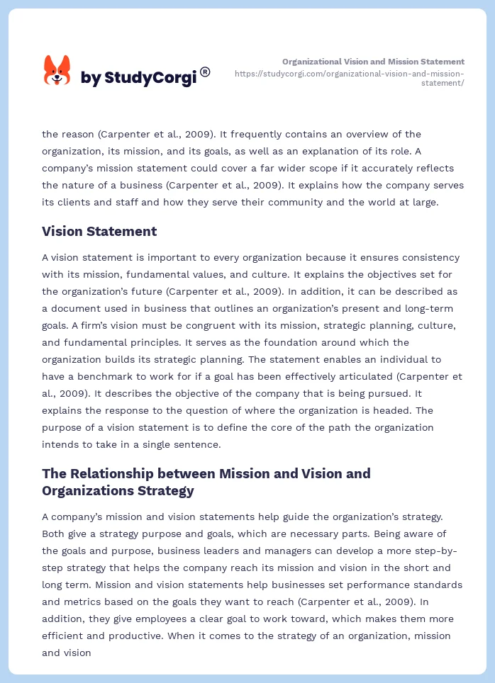 Organizational Vision and Mission Statement. Page 2
