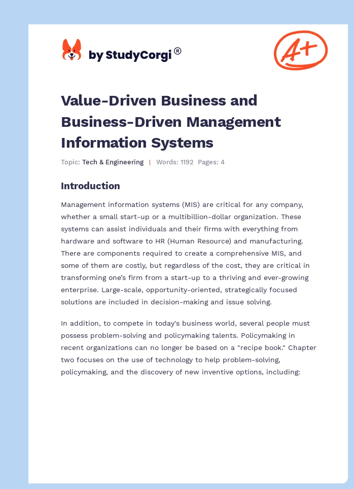 Value-Driven Business and Business-Driven Management Information Systems. Page 1