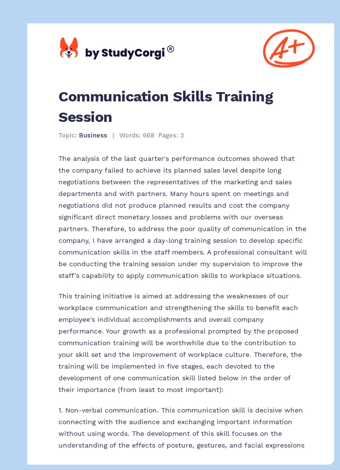 Communication Skills Training Session. Page 1