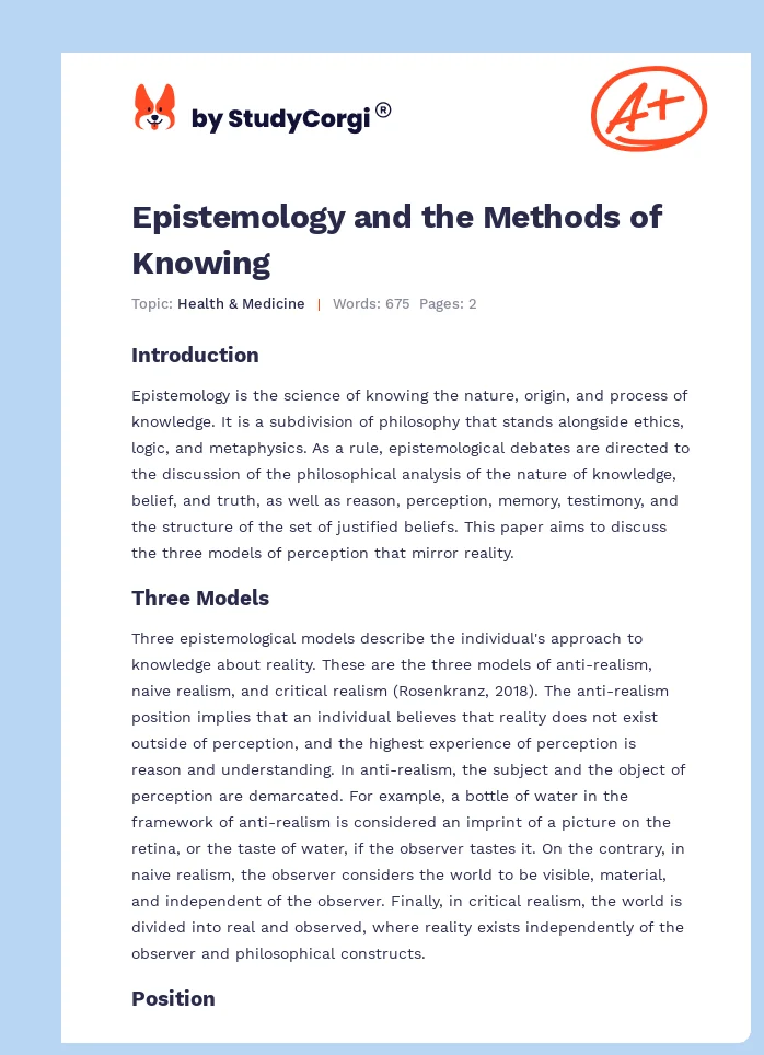 Epistemology and the Methods of Knowing. Page 1