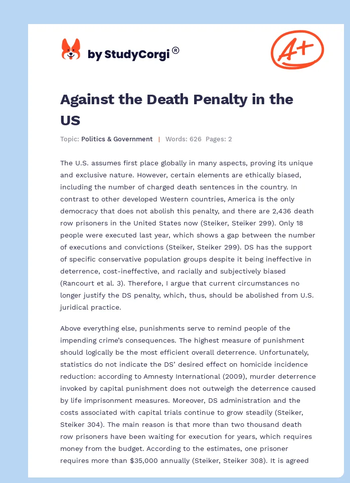 Against the Death Penalty in the US. Page 1